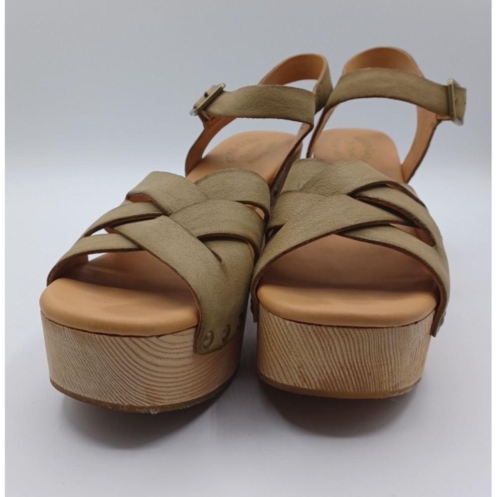 Kork-Ease Platform Sandals Womens 11 Tan Excellent Leather Wedge Strappy Wood - Picture 3 of 11